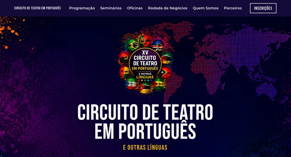 Primeira tela do site de Circuito de Teatro em Português
