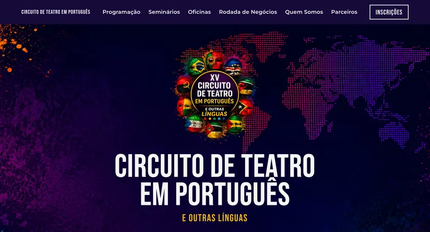 Primeira tela do site de Circuito de Teatro em Português