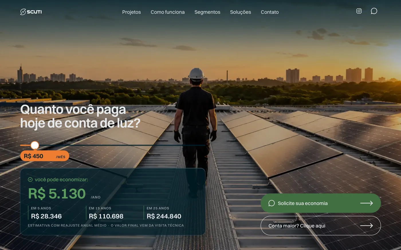 Primeira tela do site de Scuti Eco Solutions